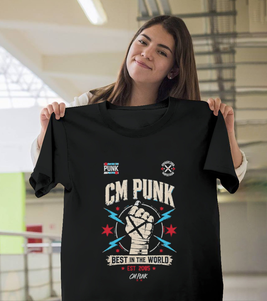CM Punk Fist Best In The World Est 2005 Stars And Lightning T-Shirt