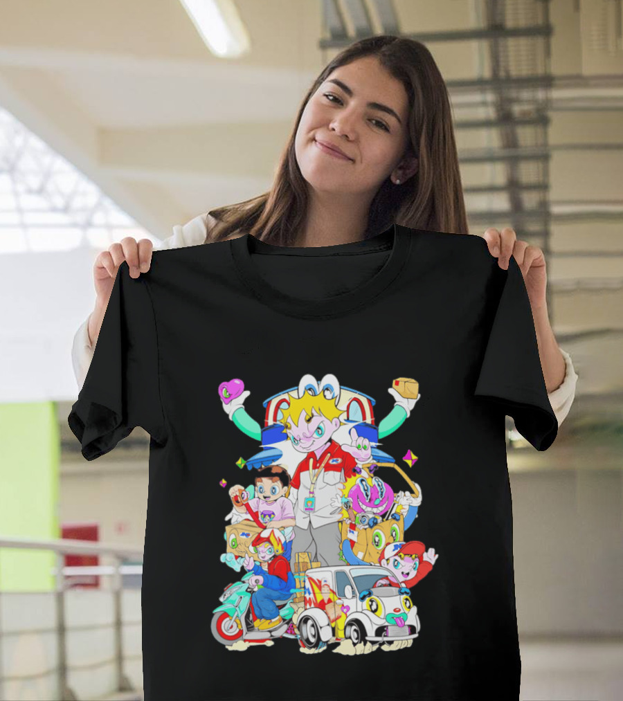 JNE Express Delivery Cartoon Characters And Van Fun Anime T-Shirt