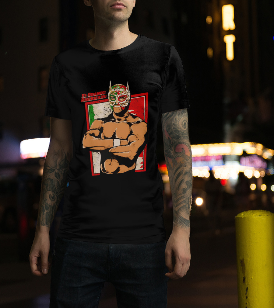 El Grande Americano Lucha Libre Wrestler Mexican Flag Masked Hero T-Shirt