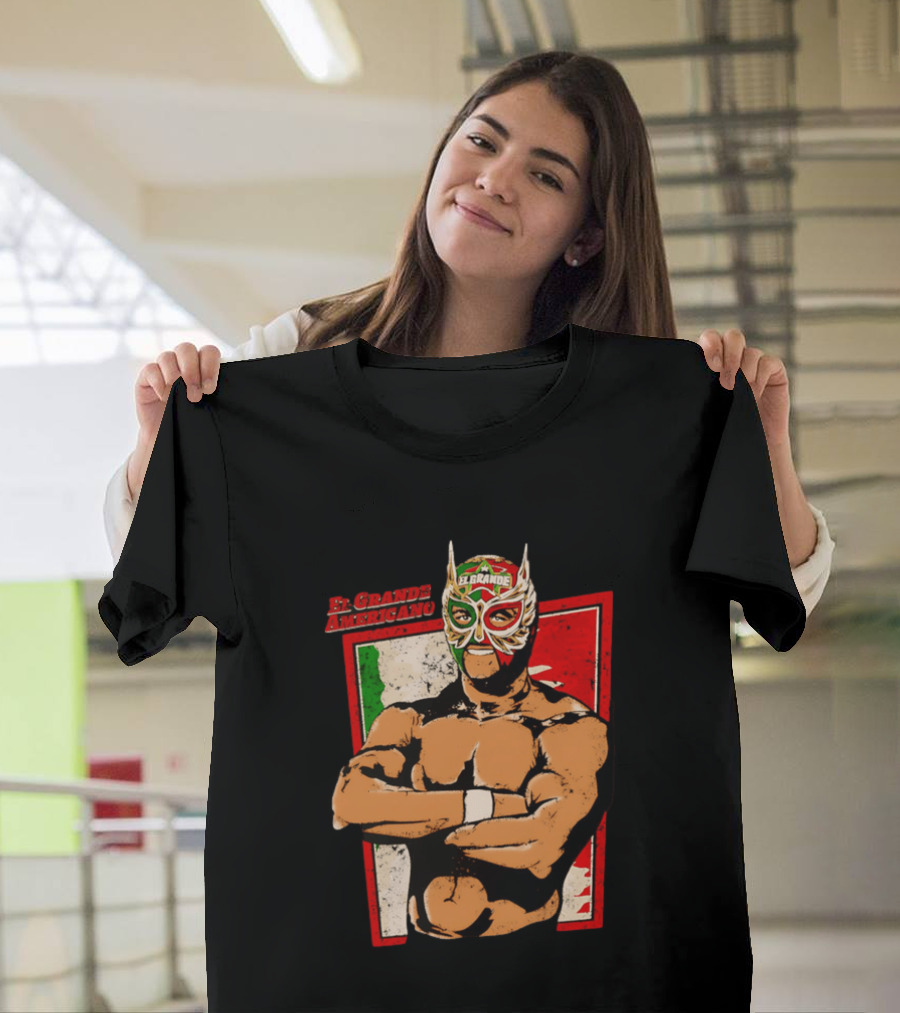 El Grande Americano Lucha Libre Wrestler Mexican Flag Masked Hero T-Shirt