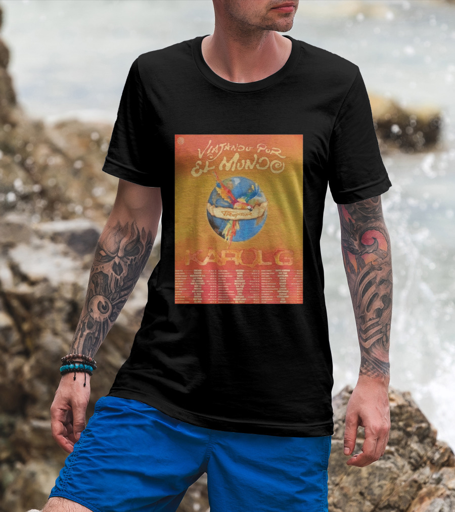Karol G Viajando Por El Mundo Tropitour 2026 World Tour Dates Colorful Parrot T-Shirt