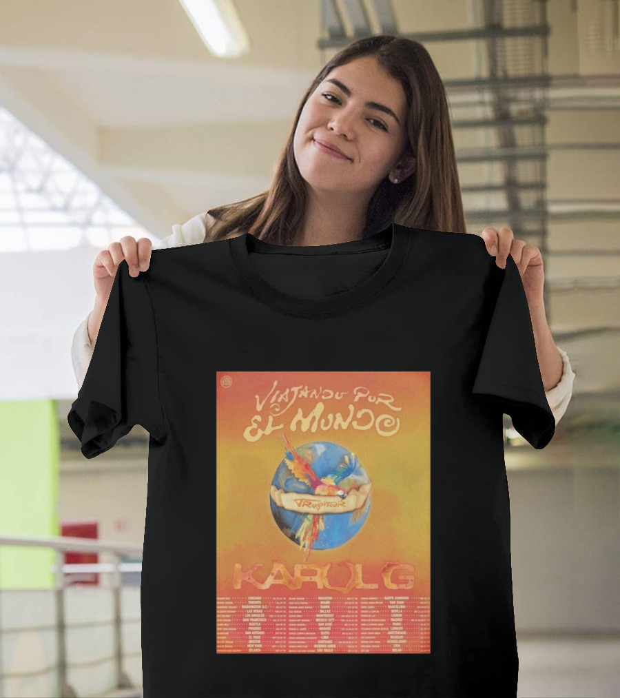 Karol G Viajando Por El Mundo Tropitour 2026 World Tour Dates Colorful Parrot T-Shirt