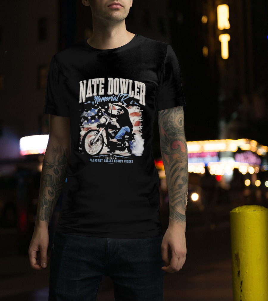 Nate Dowler Memorial Ride Pleasant Valley Ghost Riders American Flag Moto T-Shirt