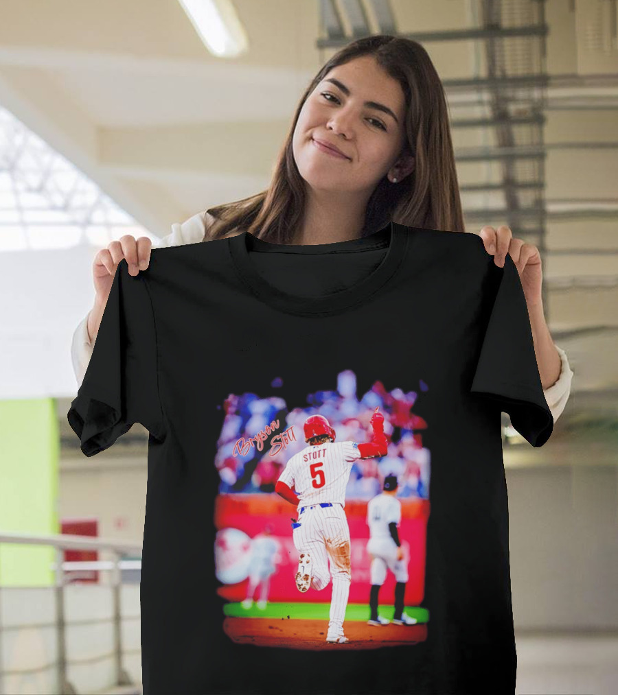 Philadelphia Phillies Bryson Stott 5 Baseball Game Action T-Shirt
