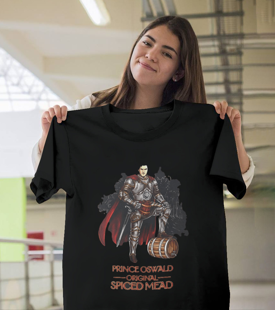 Prince Oswald Original Spiced Mead Knight With Barrel And Red Cape T-Shirt
