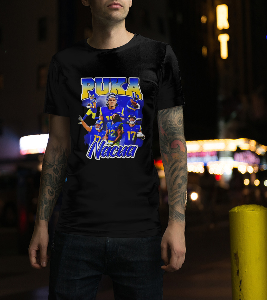 Puka Nacua Los Angeles Rams 17 Football Player Collage T-Shirt