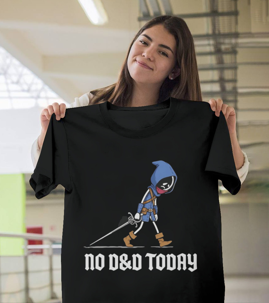 Rogue No D&D Today Cartoon Character In Blue Hooded Cloak And Boots With Sword T-Shirt