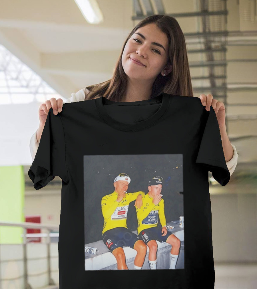 Tadej Pogačar Jonas Vingegaard Smoking LCL UAE Team Emirates Jumbo Visma Yellow Jersey T-Shirt