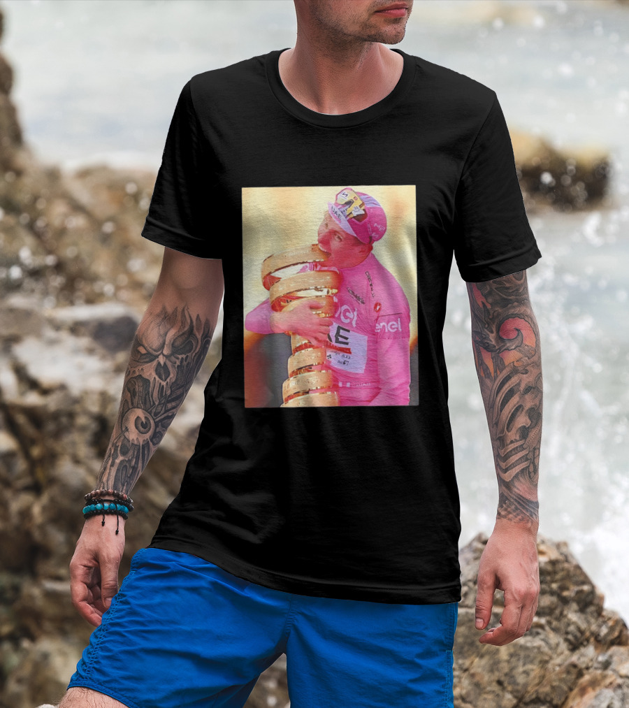 Tadej Pogačar Trophy Celebration UAE Pink Jersey T-Shirt