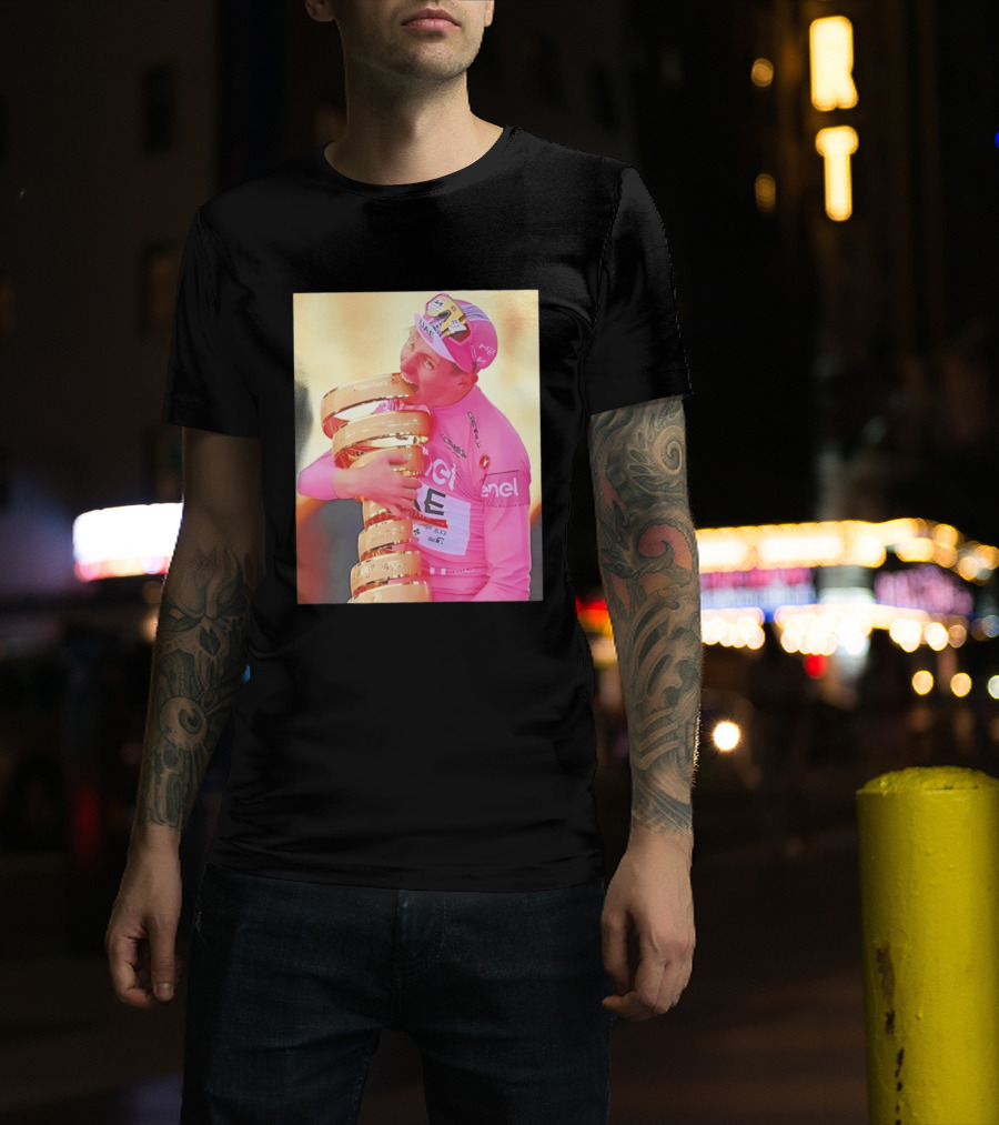 Tadej Pogačar Trophy Celebration UAE Pink Jersey T-Shirt