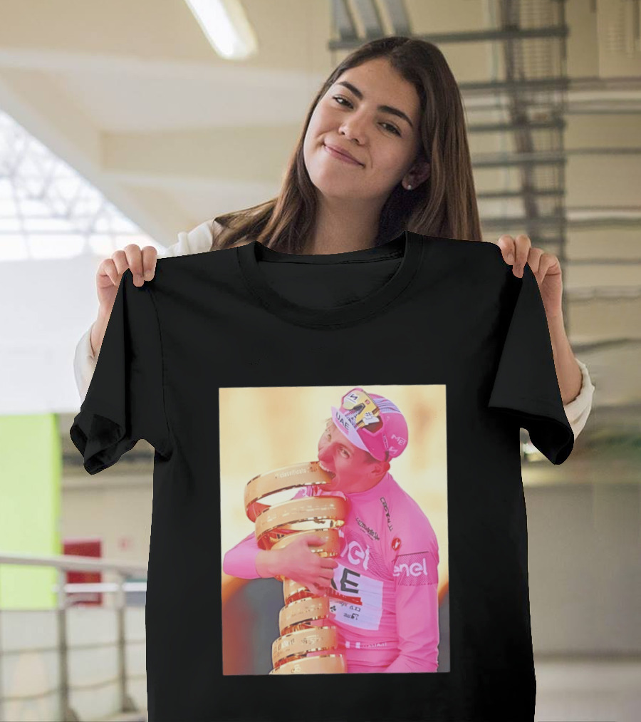 Tadej Pogačar Trophy Celebration UAE Pink Jersey T-Shirt