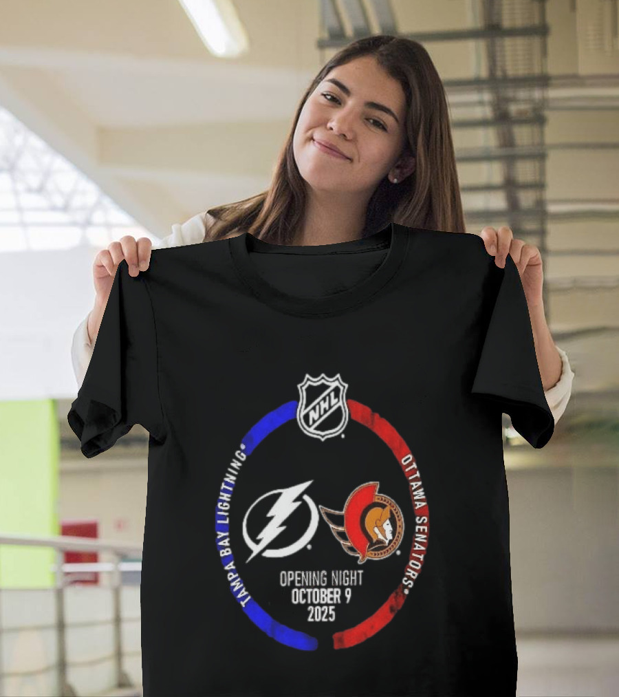 Tampa Bay Lightning Vs Ottawa Senators 2025 NHL Opening Night October 9 T-Shirt
