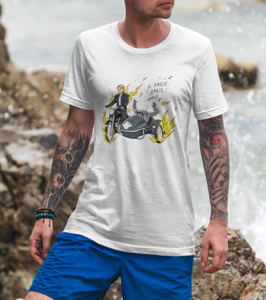 Amaze Amaze Amaze Ghost Rider Motorcycle Sidecar Flames T-Shirt