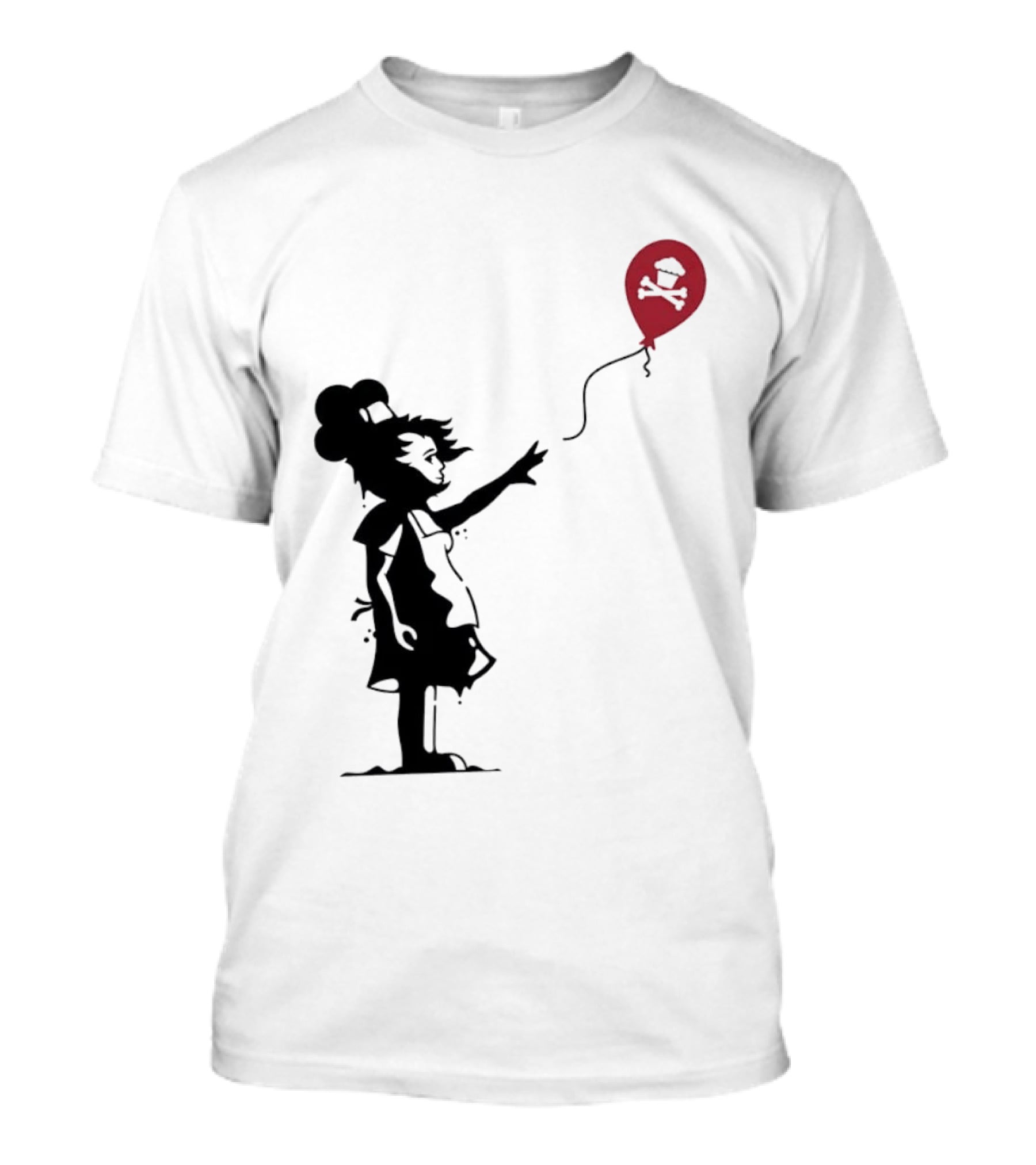 Baker Reaching For Cupcake And Crossbones Balloon Black Silhouette On Red T-Shirt
