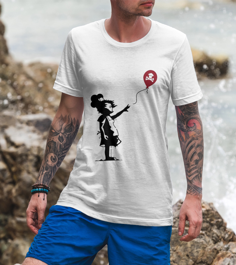 Baker Reaching For Cupcake And Crossbones Balloon Black Silhouette On Red T-Shirt