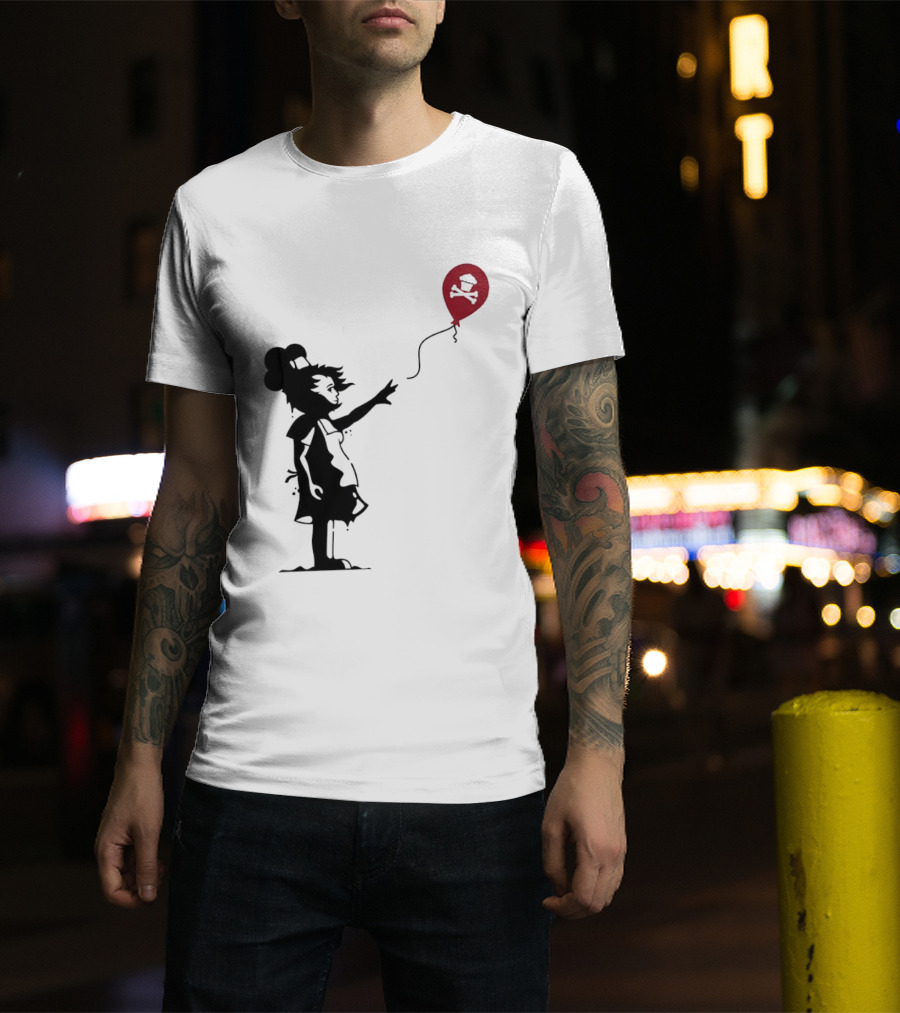Baker Reaching For Cupcake And Crossbones Balloon Black Silhouette On Red T-Shirt