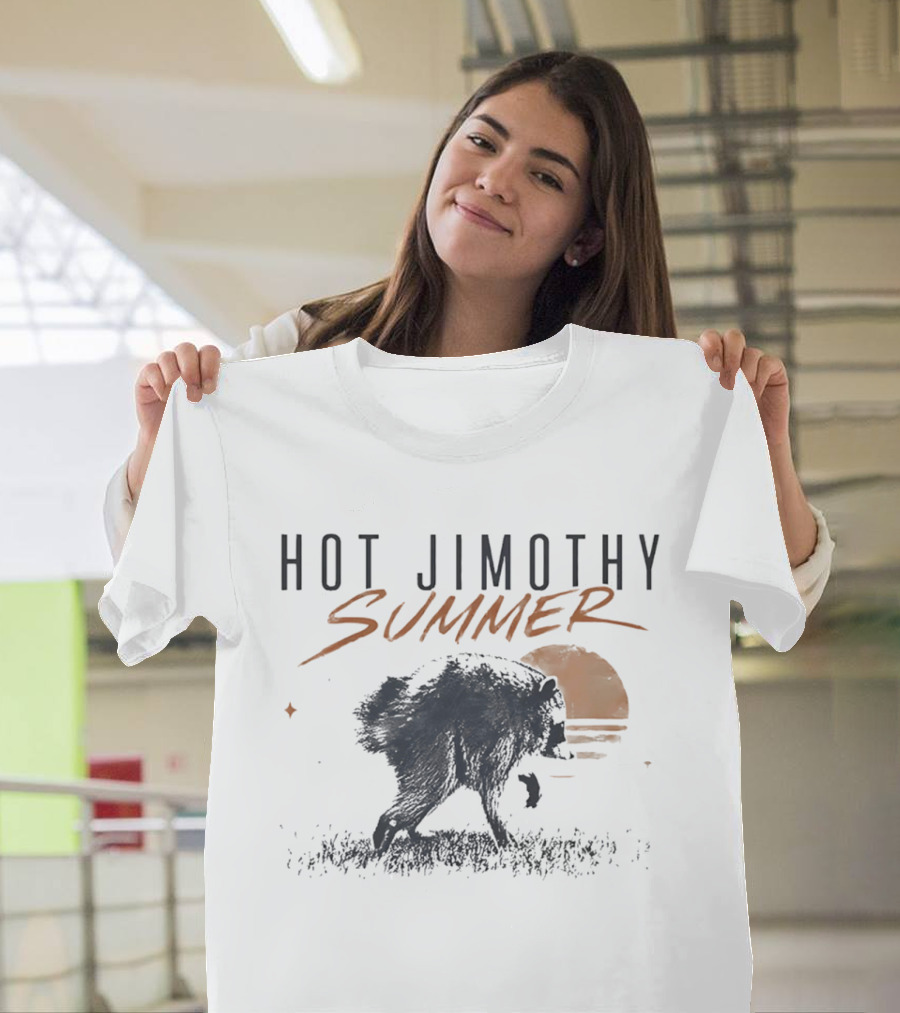 Hot Jimothy Summer Raccoon Silhouette At Sunset Moon T-Shirt