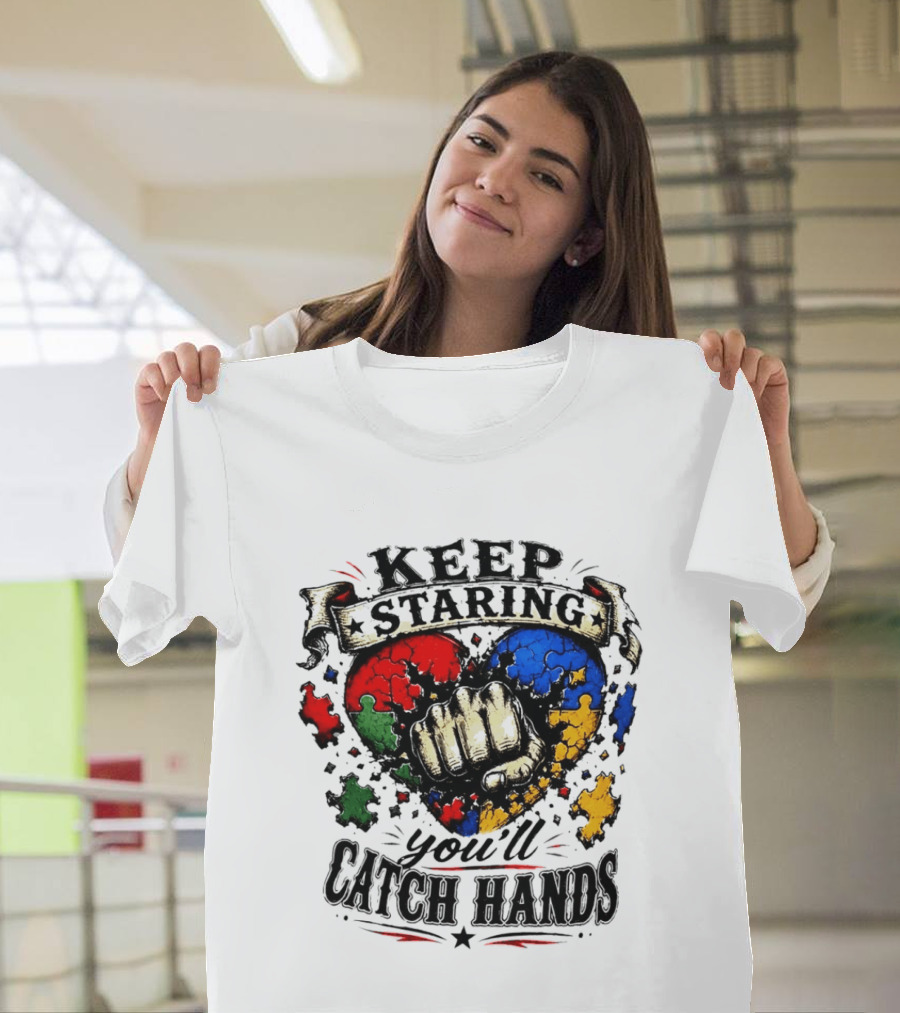 Keep Staring Puzzle Heart Fist Catch Hands T-Shirt