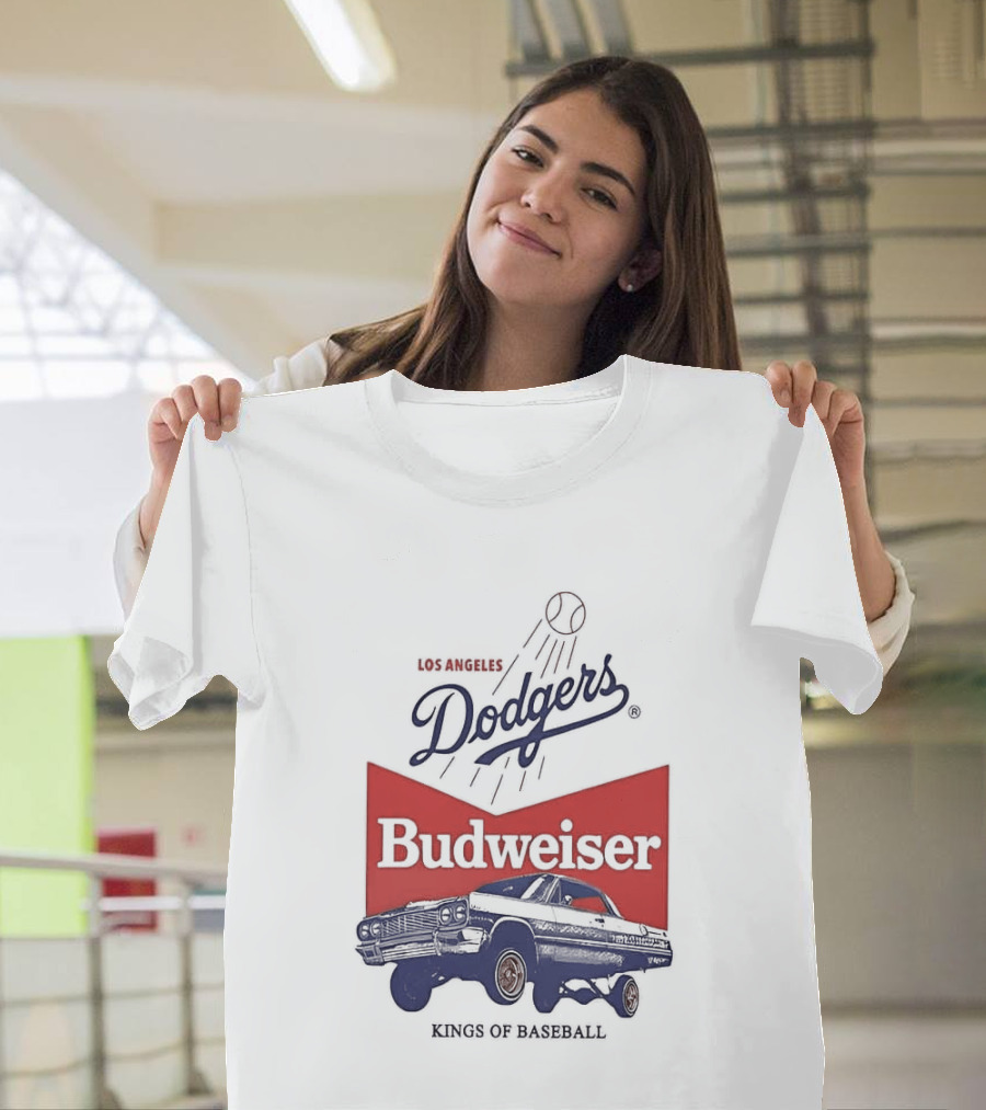 Los Angeles Dodgers Budweiser Kings Of Baseball Retro Car T-Shirt