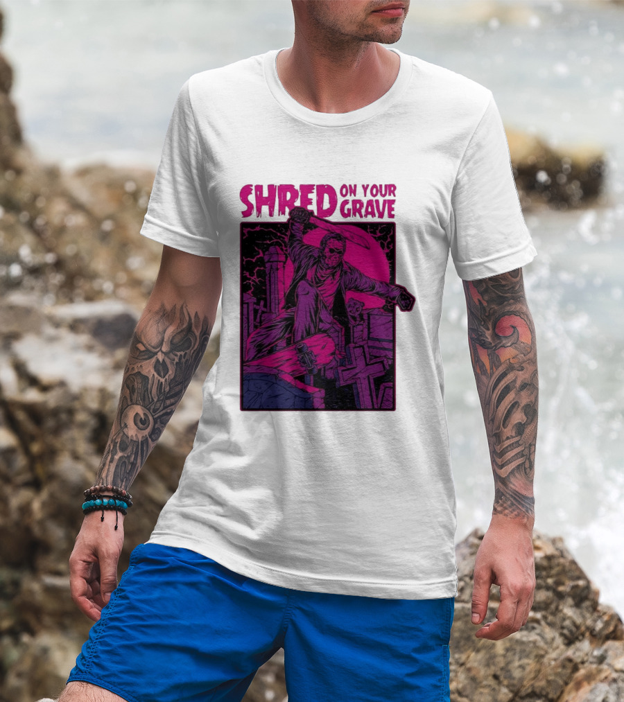 Shred On Your Grave Halloween Skateboarding Tombstones Horror T-Shirt