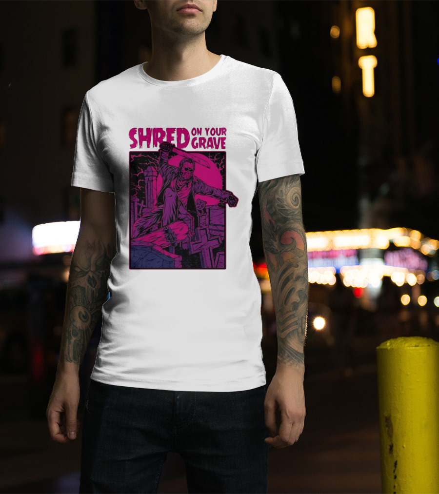 Shred On Your Grave Halloween Skateboarding Tombstones Horror T-Shirt