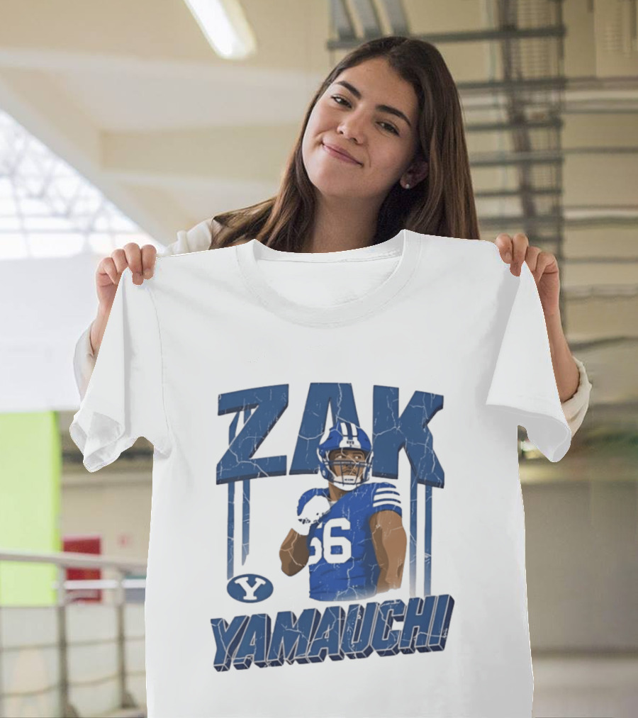 Zak Yamauchi Football Number 66 Blue And Green T-Shirt