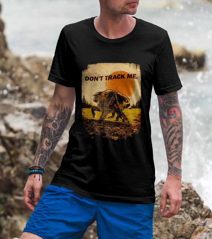 Don't Track Me Raccoon Sunset AK 47 Forest Scene T-Shirt