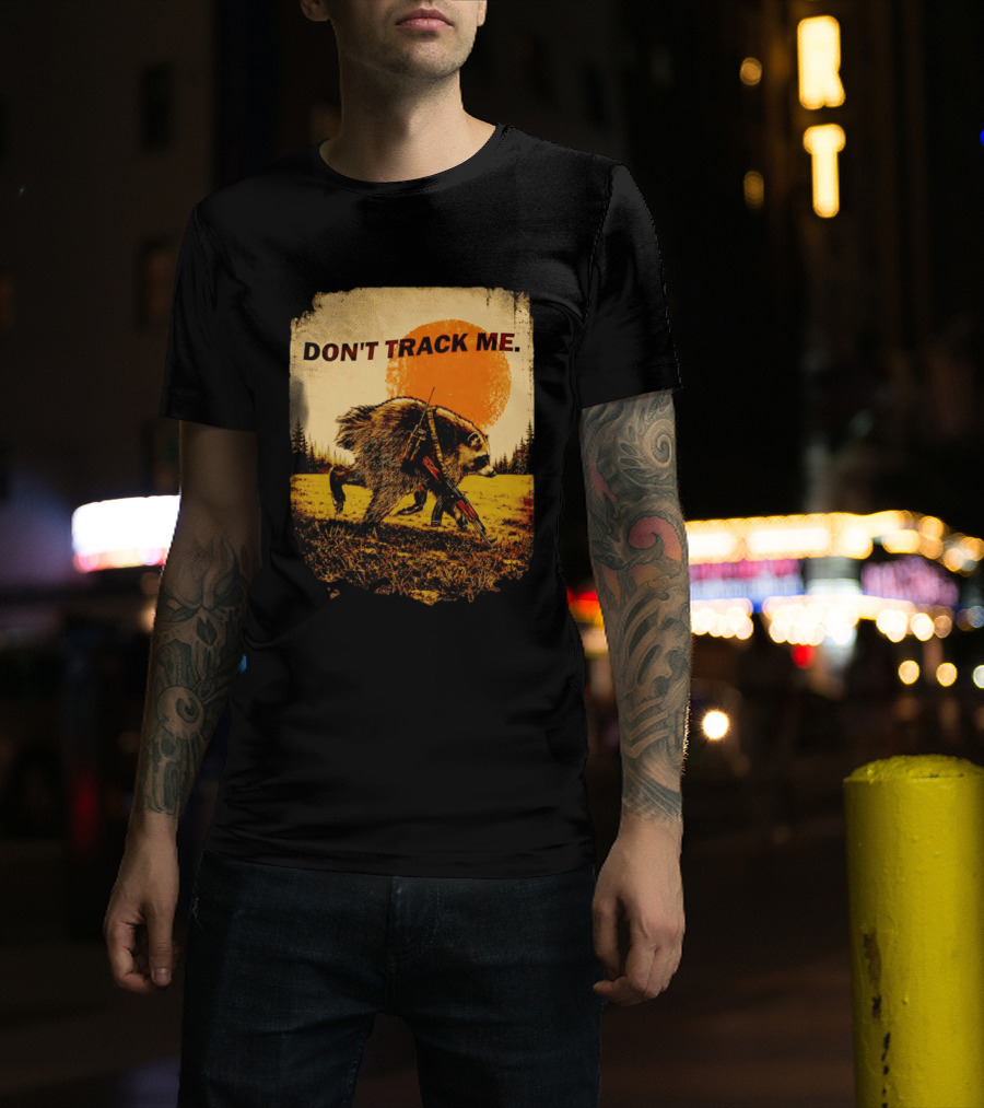Don't Track Me Raccoon Sunset AK 47 Forest Scene T-Shirt