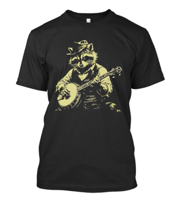 Raccoon Strumming Banjo Wearing Hat And Vest T-Shirt