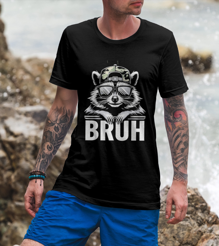 Raccoon With Camo Hat And Sunglasses Bruh T-Shirt