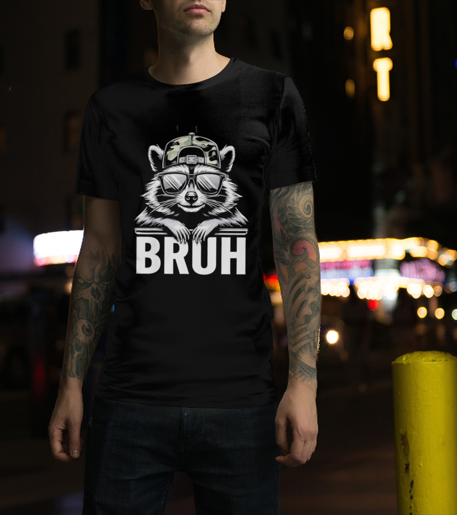 Raccoon With Camo Hat And Sunglasses Bruh T-Shirt