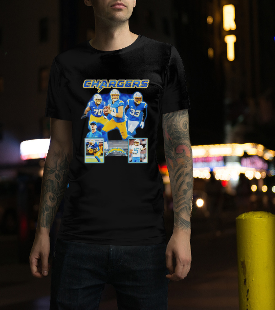 Los Angeles Chargers Players Collage Featuring Quarterback Wide Receiver And Running Back T-Shirt