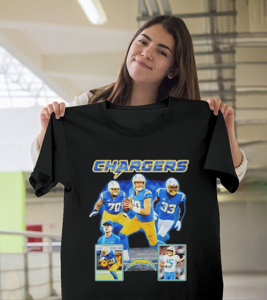Los Angeles Chargers Players Collage Featuring Quarterback Wide Receiver And Running Back T-Shirt