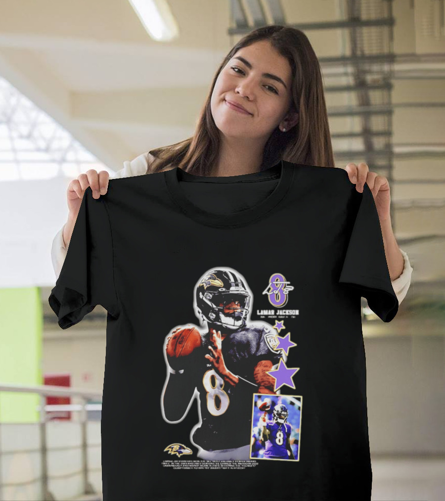 Lamar Jackson Baltimore Ravens No 8 MVP Stars Iconic Football Legend T-Shirt