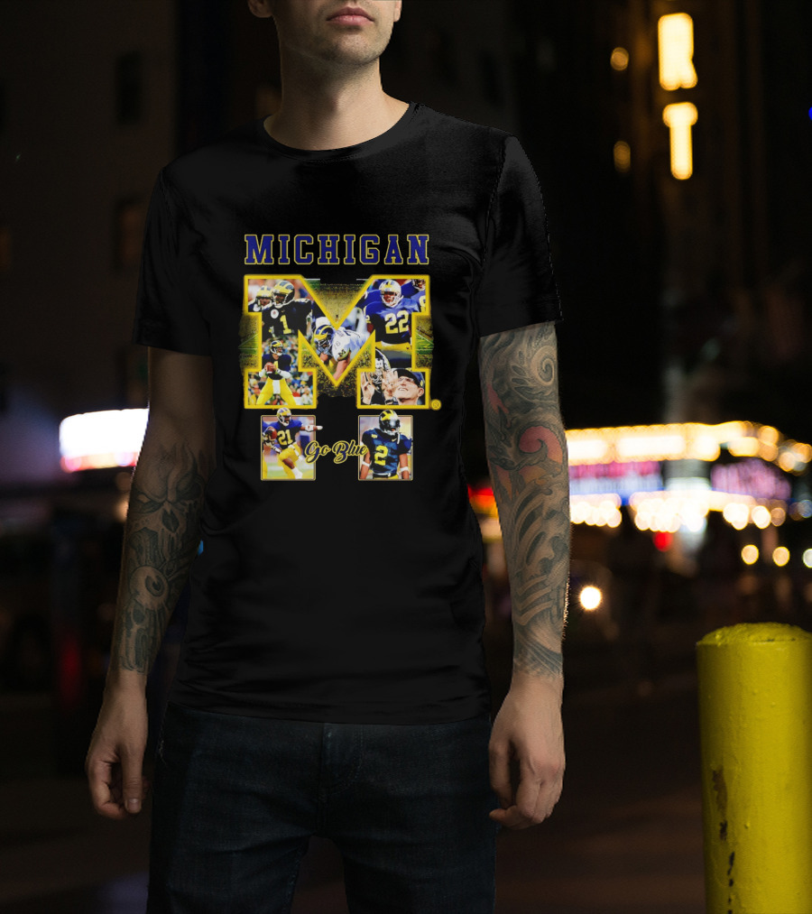 Michigan Wolverines Go Blue Football Iconic Collage T-Shirt