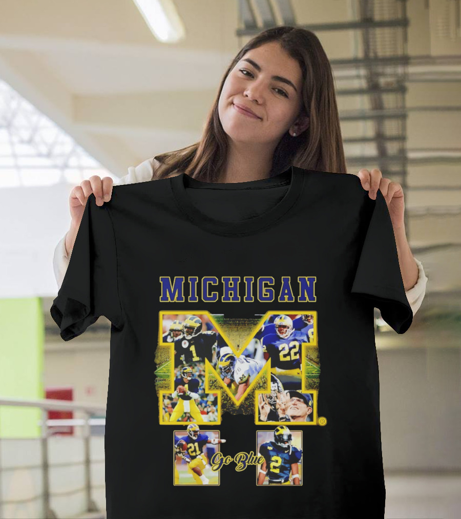 Michigan Wolverines Go Blue Football Iconic Collage T-Shirt