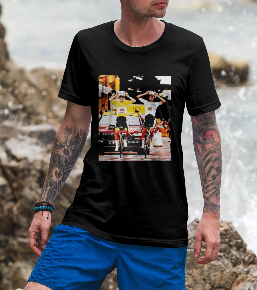 Tadej Pogačar Isaac Del Toro UAE Team Emirates Cycling Skoda Tour Celebratory Finish T-Shirt