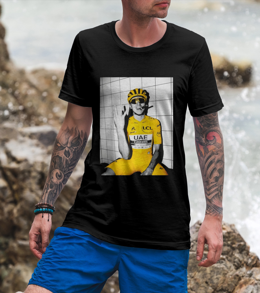 Tadej Pogačar UAE Emirates LCL Yellow Jersey Cycling Champion T-Shirt