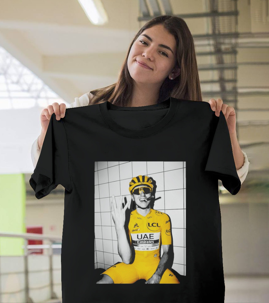 Tadej Pogačar UAE Emirates LCL Yellow Jersey Cycling Champion T-Shirt
