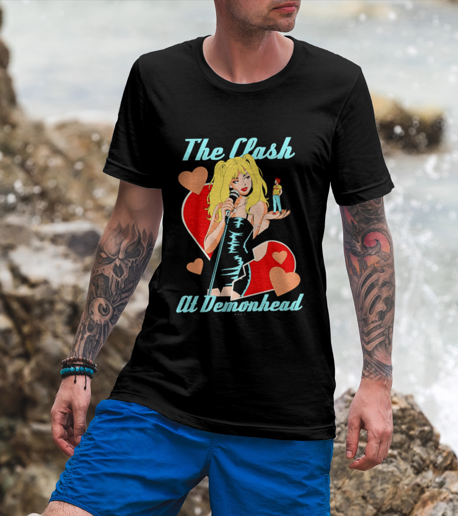 The Clash At Demonhead Heart And Singer With Microphone And Red Haired Figure T-Shirt