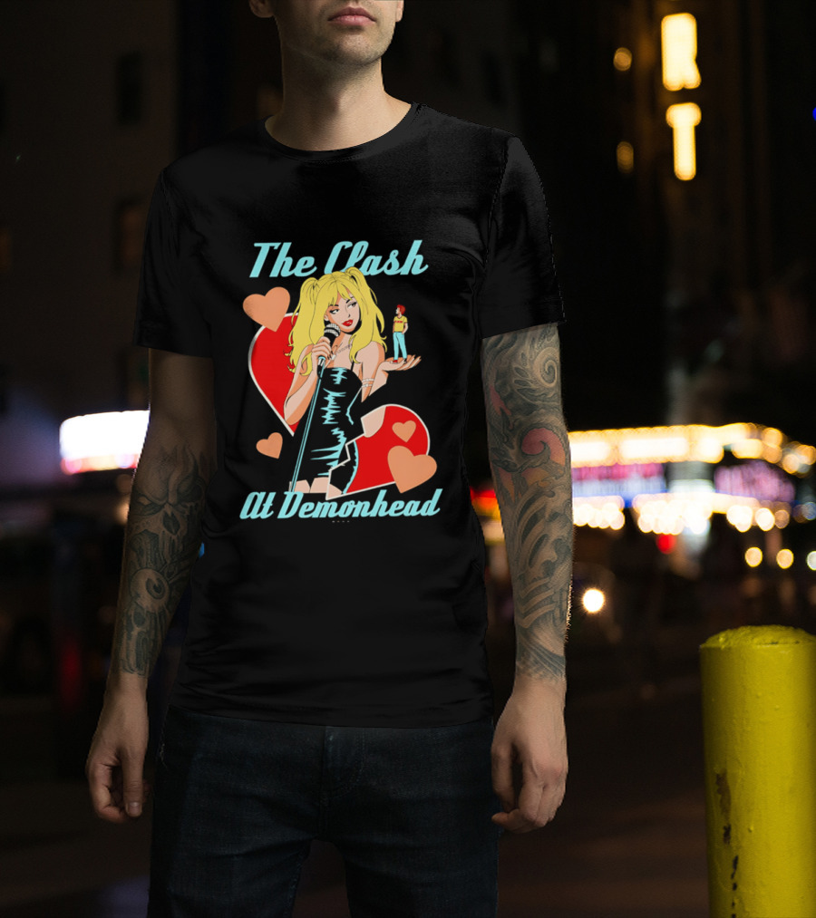 The Clash At Demonhead Heart And Singer With Microphone And Red Haired Figure T-Shirt