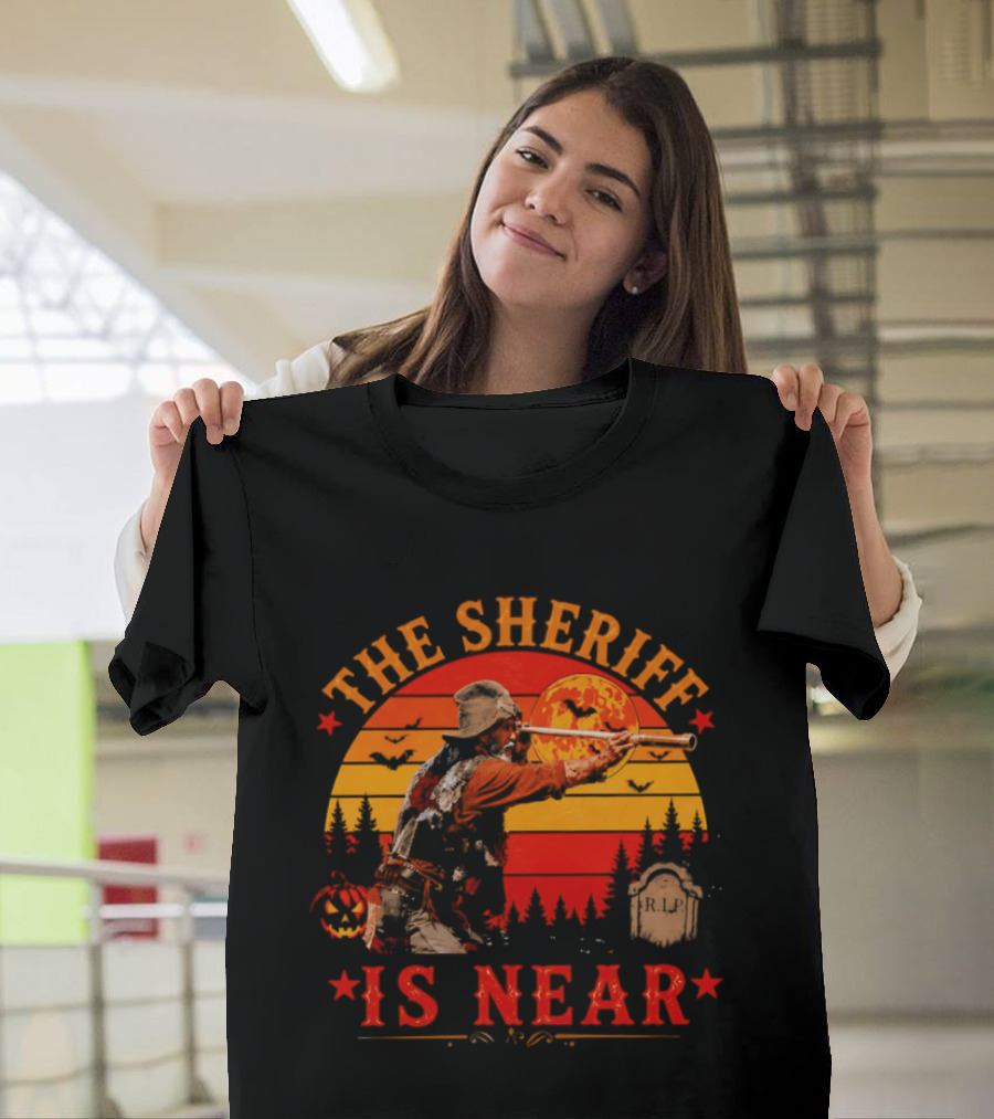 The Sheriff Is Near Halloween Cowboy Full Moon Tombstone Pumpkin Bats T-Shirt