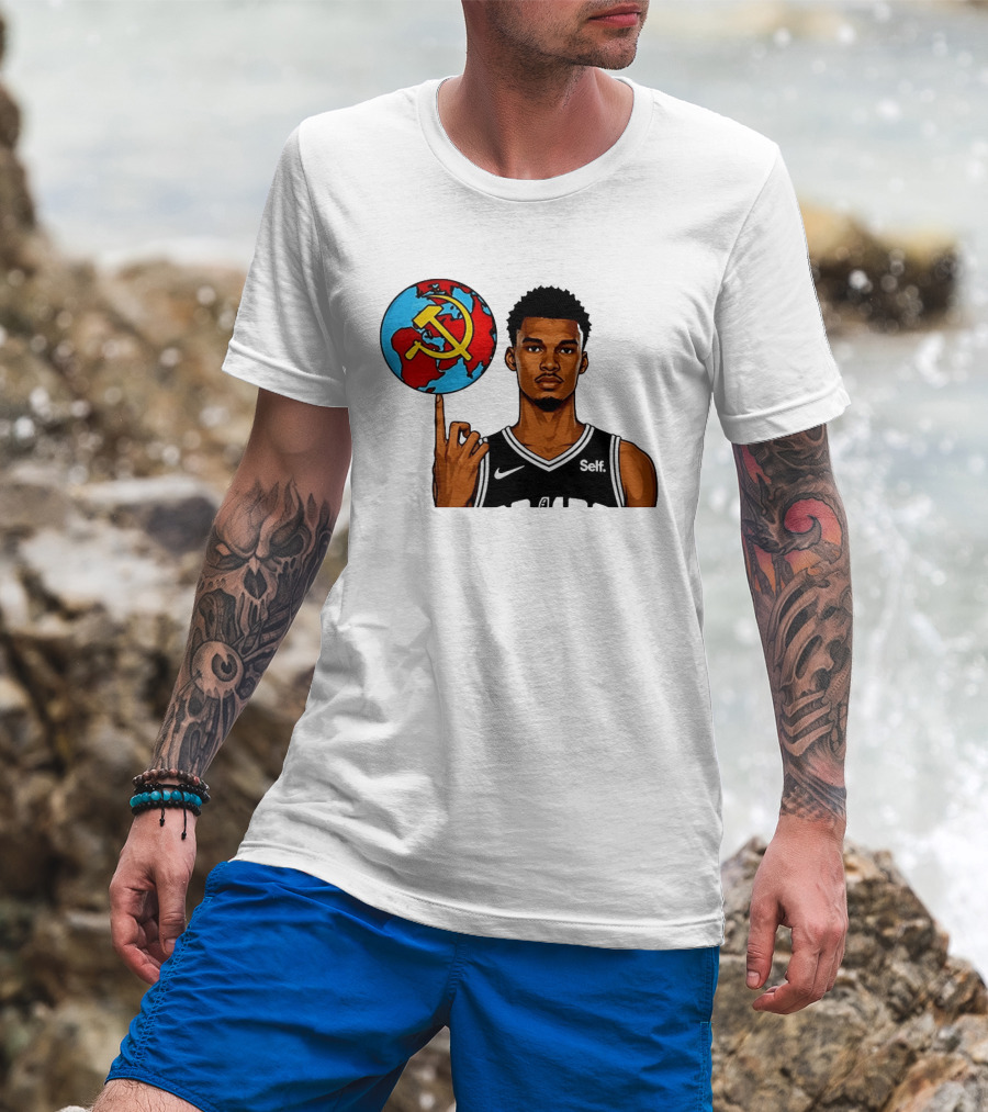 Victor Wembanyama Spinning Basketball With Communist Sickle Globe And Nike Self Jersey T-Shirt