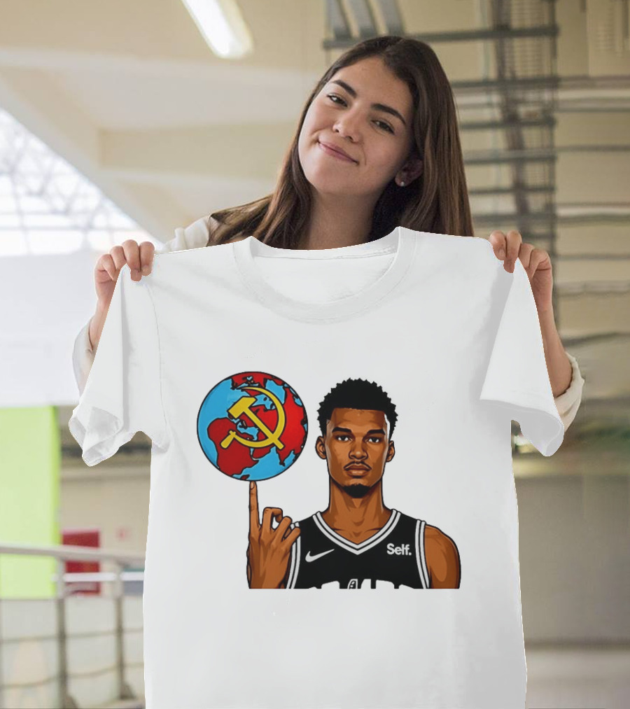 Victor Wembanyama Spinning Basketball With Communist Sickle Globe And Nike Self Jersey T-Shirt