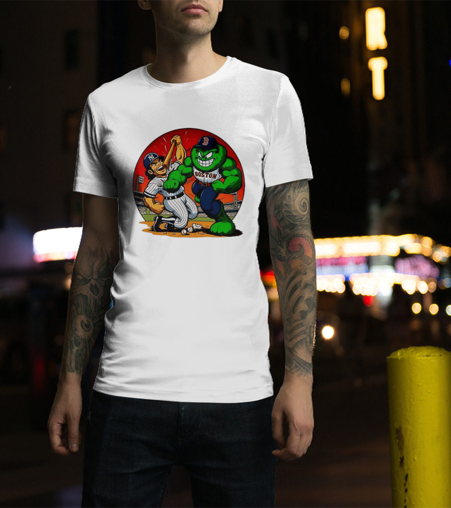Boston Red Sox Vs New York Yankees Rivalry Cartoon Monsters Showdown T-Shirt