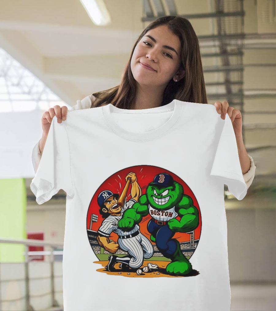 Boston Red Sox Vs New York Yankees Rivalry Cartoon Monsters Showdown T-Shirt