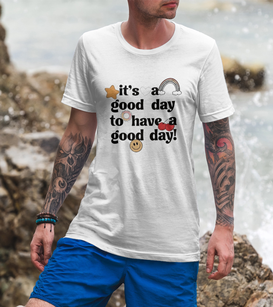 It's A Good Day To Have A Good Day Star Heart Rainbow Cherries Smiley T-Shirt