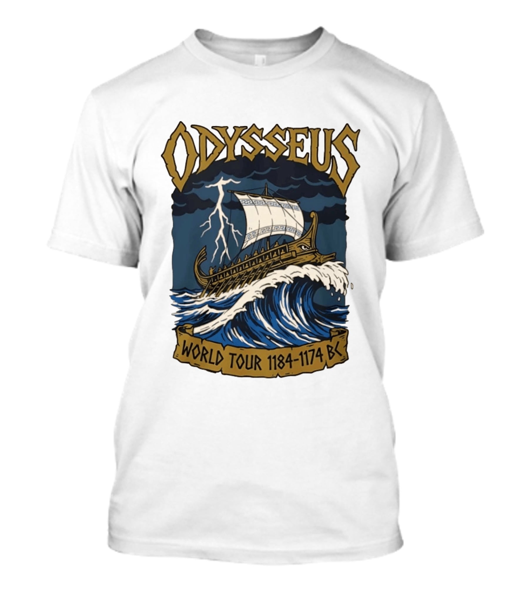 Odysseus World Tour 1184 1174 BC Viking Ship Adventure Wave Breaking Stormy Sea T-Shirt