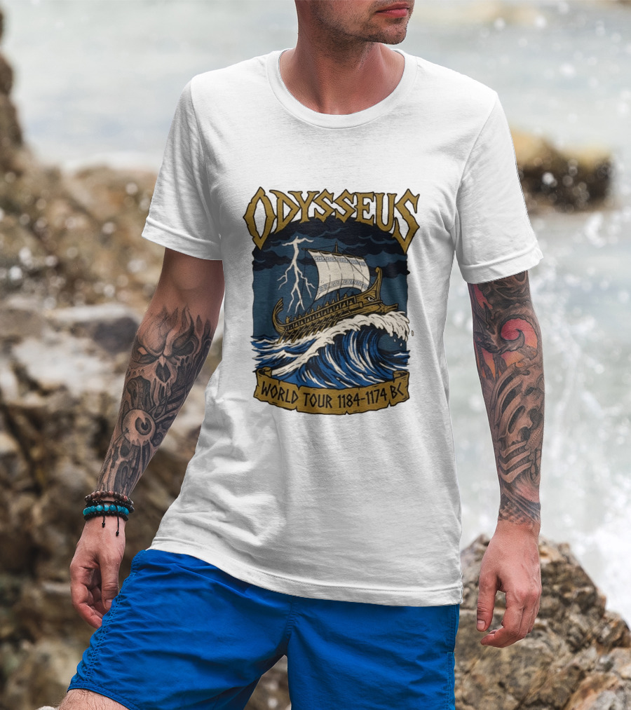 Odysseus World Tour 1184 1174 BC Viking Ship Adventure Wave Breaking Stormy Sea T-Shirt