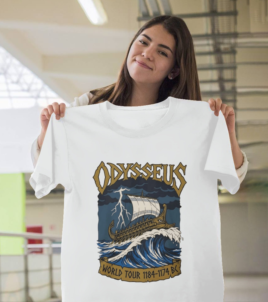 Odysseus World Tour 1184 1174 BC Viking Ship Adventure Wave Breaking Stormy Sea T-Shirt